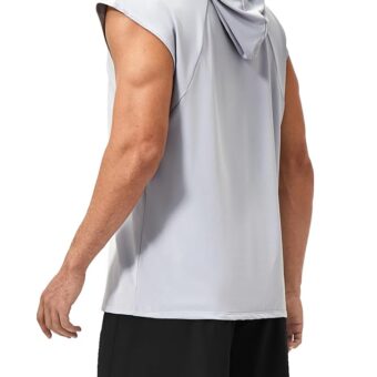 Men's Workout Hooded Tank Tops Quick Dry Sleeveless Gym Hoodies Loose Fit Bodybuilding Muscle Cut Off Sports Shirts