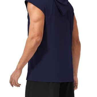 Men's Workout Hooded Tank Tops Quick Dry Sleeveless Gym Hoodies Loose Fit Bodybuilding Muscle Cut Off Sports Shirts