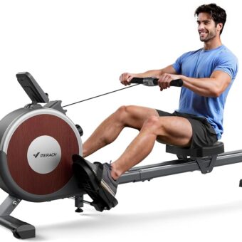 MERACH Rowing Machine, Magnetic Rower Machine for Home, 16 Levels of Quiet Resistance, Dual Slide Rail with Max 350lb Weight Capacity, App Compatible