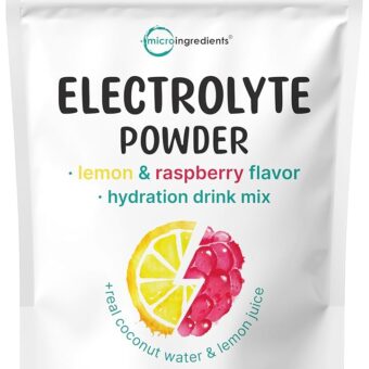 Micro Ingredients Hydration Electrolyte Powder, 1lb (69 Servings), Keto & No Sugar - High Potassium (1000mg) with Lemon Raspberry Flavored - Made with Real Lemon Juice & Coconut...