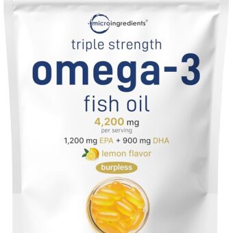 Micro Ingredients Triple Strength Omega 3 Fish Oil Supplements 4200mg Per Serving, 240 Softgels – Lemon Flavored – Burpless | EPA 1200mg + DHA 900mg | Deep Sea Fish.