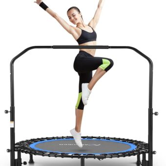 Mini Trampoline for Adults, ANCHEER Indoor Trampoline with Bungees 450/550 lbs Max Load with 4 Level Adjustable Handle Bar 40''/48'' Foldable Trampoline Kid Adult with...