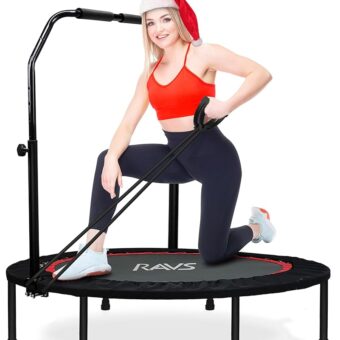 Mini Trampoline for Adults Fitness, Indoor Exercise Trampoline for Kids, Adults Indoor/Garden Workout, Fitness Rebounder with Stretch Bands