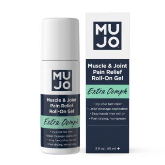 MUJO Extra Oomph Pain Relief Roll-On Gel – Fast-Acting, Long-Lasting Menthol with Organic Arnica, Aloe, Hemp – ICY Relief for Muscles, Joints, Backaches, Arthritis – 3 fl oz