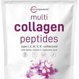 Multi Collagen Protein Powder, 2lbs – Hydrolyzed Collagen Peptides | Type I,II,III,V,X with Biotin 10000mcg, Hyaluronic Acid, Vitamin C – Unflavored – Keto & Paleo Friendly,...