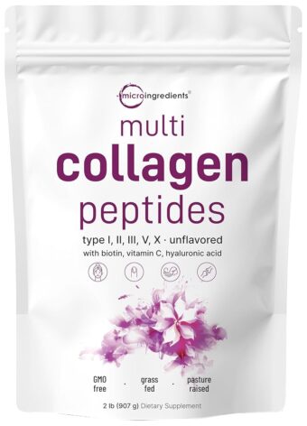 Multi Collagen Protein Powder, 2lbs – Hydrolyzed Collagen Peptides | Type I,II,III,V,X with Biotin 10000mcg, Hyaluronic Acid, Vitamin C – Unflavored – Keto & Paleo Friendly,...