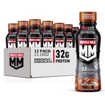 Muscle Milk Pro Advanced Nutrition Protein Shake, Knockout Chocolate, 11.16 Fl Oz (Pack of 12), 32g Protein, 1g Sugar, 16 Vitamins & Minerals, 5g Fiber, Workout Recovery,...
