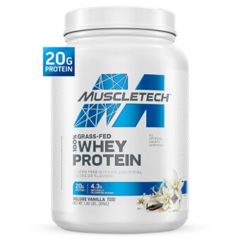 Muscletech Grass-Fed Whey Protein Powder (Deluxe Vanilla, 1.8LB) - Whey Protein Smoothie & Milk Shake Mix Supports Muscle Gain & Recovery - 20g of Whey Protein for Women & Men -...