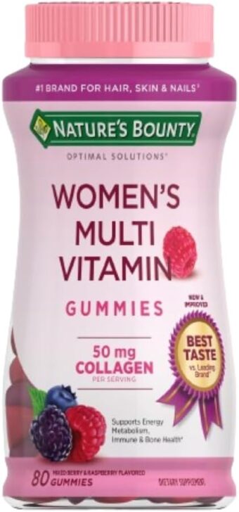 Nature's Bounty Optimal Solutions Women's Multivitamin, Immune and Cellular Energy Support, Bone Health, Raspberry Flavor, 80 Gummies