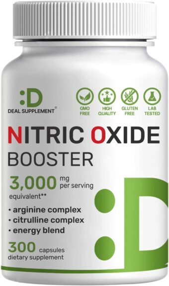 Nitric Oxide Booster 3,000mg Per Serving, 300 Capsules – 12 in 1 Nitric Oxide Supplement – Arginine & Citrulline Complex with Energy Blend – Marshmallow Root – Promotes Nutrient...
