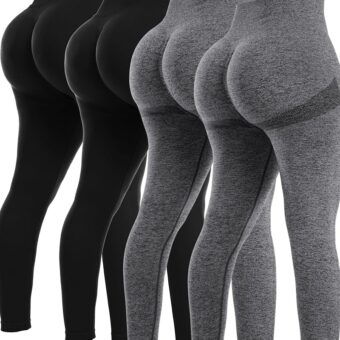 NORMOV 4 Piece Butt Lifting Workout Leggings for Women, Seamless Gym Scrunch Booty Lifting Sets