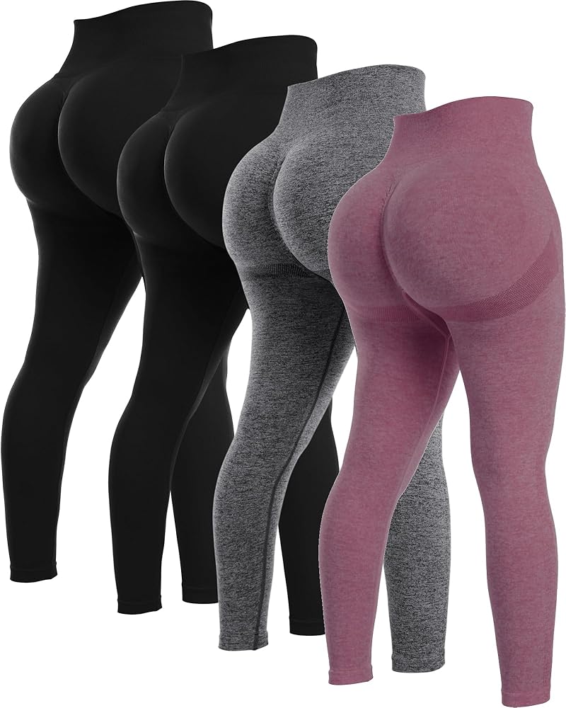 NORMOV 4 Piece Butt Lifting Workout Leggings for Women, Seamless Gym Scrunch Booty Lifting Sets