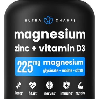 NutraChamps Magnesium Zinc & Vitamin D3 Supplement - Most Bioavailable Forms; Magnesium Glycinate, Malate, Citrate - Bone, Muscle & Heart Health, Immune Support - 120 Vegan...
