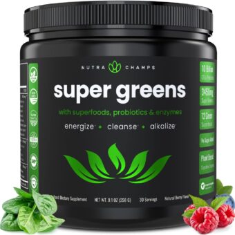 NutraChamps Super Greens Powder Premium Superfood | 20+ Organic Green Veggie Whole Foods | Wheat Grass, Spirulina, Chlorella | Antioxidant, Digestive Enzyme & Probiotic Blends...