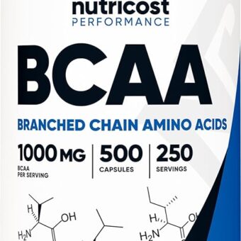 Nutricost BCAA 1000mg, 500 Capsules (250 Serv), 2:1:1 Branched Chain Amino Acids (500mg of L-Leucine, 250mg of L-Isoleucine and L-Valine)