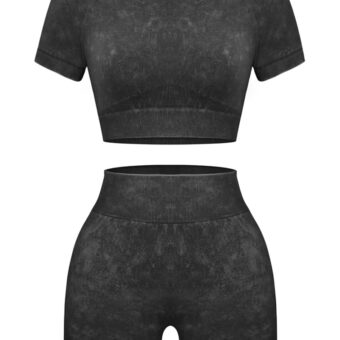 OLCHEE Womens Workout Sets 2 Piece - Seamless Acid Wash Yoga Outfits Shorts and Crop Top Matching Gym Athletic Clothing Set