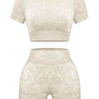 OLCHEE Womens Workout Sets 2 Piece - Seamless Acid Wash Yoga Outfits Shorts and Crop Top Matching Gym Athletic Clothing Set