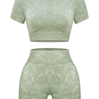 OLCHEE Womens Workout Sets 2 Piece - Seamless Acid Wash Yoga Outfits Shorts and Crop Top Matching Gym Athletic Clothing Set