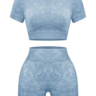 OLCHEE Womens Workout Sets 2 Piece - Seamless Acid Wash Yoga Outfits Shorts and Crop Top Matching Gym Athletic Clothing Set