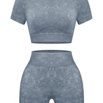 OLCHEE Womens Workout Sets 2 Piece - Seamless Acid Wash Yoga Outfits Shorts and Crop Top Matching Gym Athletic Clothing Set
