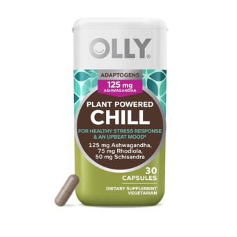 OLLY Chill Adaptogen, Ashwagandha, Mood Support Supplement with Rhodiola Root, Vegetarian Capsules - 30ct