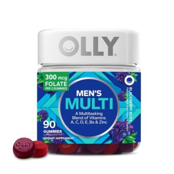 OLLY Men's Multivitamin Gummy, Vitamins A, C, D, E, B, Zinc, Blackberry Flavor, 45 Day Supply - 90 Count