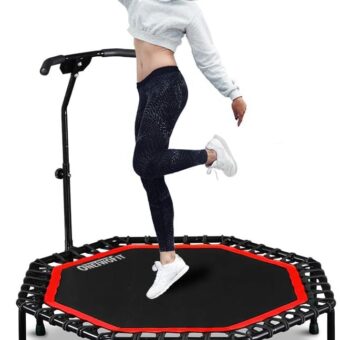 ONETWOFIT 51" Silent Trampoline with Adjustable Handle Bar, Fitness Trampoline Bungee Rebounder Jumping Cardio Trainer Workout for Adults…
