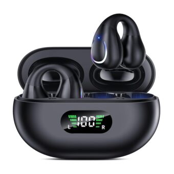 Open Ear Clip Wireless Earbuds Bluetooth 5.3, Sports Earphones Built-in Microphone with Earhooks, Wireless Ear Buds, Waterproof Fitness Headphones for Sports