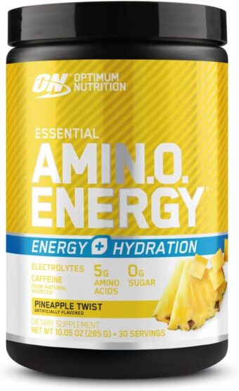 Optimum Nutrition Amino Energy Powder Plus Hydration, with BCAA, Electrolytes, and Caffeine, Pineapple Twist, 30 Servings (Packaging May Vary)