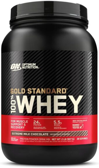 Optimum Nutrition Gold Standard 100% Whey Protein Powder, Extreme Milk Chocolate, 2 Pound (Pack of 1) (Packaging May Vary)