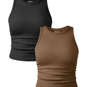 OQQ Women's 2 Piece Tank Tops Crew Neck Sleeveless Basic Stretch Casusal Yoga Crop Camis