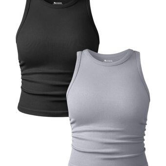 OQQ Women's 2 Piece Tank Tops Crew Neck Sleeveless Basic Stretch Casusal Yoga Crop Camis