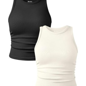 OQQ Women's 2 Piece Tank Tops Crew Neck Sleeveless Basic Stretch Casusal Yoga Crop Camis