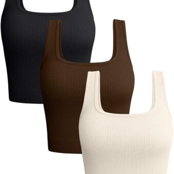 OQQ Women's 3 Piece Tank Tops Ribbed Seamless Workout Exercise Shirts Yoga Crop Tops
