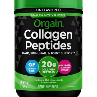 Orgain Hydrolyzed Collagen Peptides Powder For Women & Men, 20g Grass Fed Collagen, Unflavored - Hair, Skin, Nail, & Joint Support Supplement, Paleo & Keto, Non-GMO, Type I and...