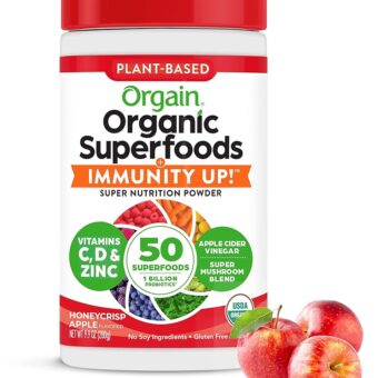 Orgain Organic Greens + 50 Superfoods Immunity Up! Powder, Honeycrisp Apple - Immune Support, Probiotics, Vitamin C, D & Zinc, Apple Cider Vinegar, Ashwagandha, Cordyceps &...