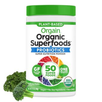 Orgain Organic Greens Powder + 50 Superfoods, Original - 1 Billion Probiotics for Digestive Health, Antioxidants, Vegan, Plant-Based, Gluten-Free, Non-GMO, Green Juice &...