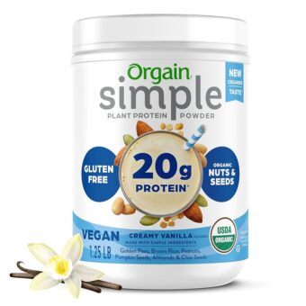 Orgain Organic Simple Vegan Protein Powder, Vanilla - 20g Plant Based Protein, With less Ingredients, No Artificial Sweeteners, Gluten Free, No Lactose Ingredients, 1.25 lb...