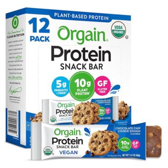 Orgain Organic Vegan Protein Bars, Chocolate Chip Cookie Dough - 10g Plant Based Protein, Low Calorie Healthy Snacks, No Lactose or Soy Ingredients, Gluten Free, Non-GMO - 1.41...