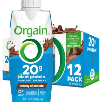 Orgain Organic Vegan Protein Shake, Creamy Chocolate - 20g Plant Based Protein, Ready to Drink, Fruits & Vegetables, Gluten Free, Kosher, No Soy or Dairy Ingredients, 11 Fl Oz...