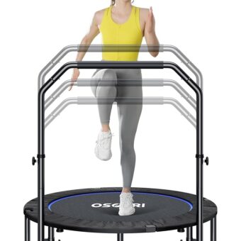 Osoeri 48" Rebounder Trampoline Foldable for Adults Max Load 450lbs, Mini Trampoline with Adjustable Foam Handle for Adults, Fitness Trampoline Indoor/Garden Workout