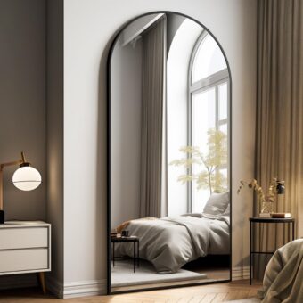 Oversized Full-Body Mirror, 76" x 34" Arched Full-Length Mirror, Black Metal Frame, Floor Mirror for Bedroom, Living/Dressing Room, Gym - Stand/Wall Mounted/Leaning Mirror