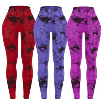 OVESPORT 3 Pack Tie Dye Seamless High Waisted Workout Leggings for Women Scrunch Butt Lifting Yoga Gym Athletic Pants