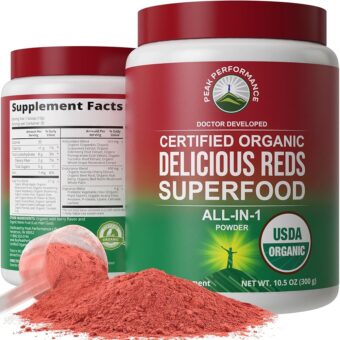 Peak Performance Organic Reds Superfood Powder, Best Tasting Organic Red Juice Super Food w/ 25+ All Natural Ingredients & Polyphenols, Vital for Max Energy and Detox....