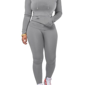 PINSV Two Piece Outfits For Women Matching Workout Sets Bodycon Tracksuit Long Sleeve Jogger Hoodie Sweatsuits Set
