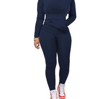 PINSV Two Piece Outfits For Women Matching Workout Sets Bodycon Tracksuit Long Sleeve Jogger Hoodie Sweatsuits Set