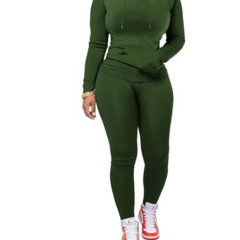 PINSV Two Piece Outfits For Women Matching Workout Sets Bodycon Tracksuit Long Sleeve Jogger Hoodie Sweatsuits Set
