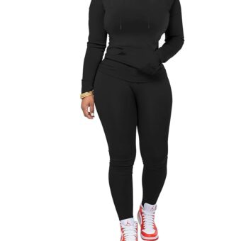 PINSV Two Piece Outfits For Women Matching Workout Sets Bodycon Tracksuit Long Sleeve Jogger Hoodie Sweatsuits Set