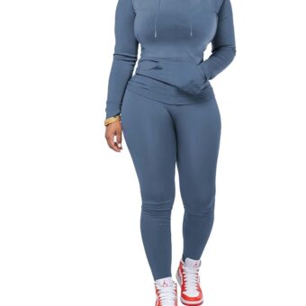 PINSV Two Piece Outfits For Women Matching Workout Sets Bodycon Tracksuit Long Sleeve Jogger Hoodie Sweatsuits Set