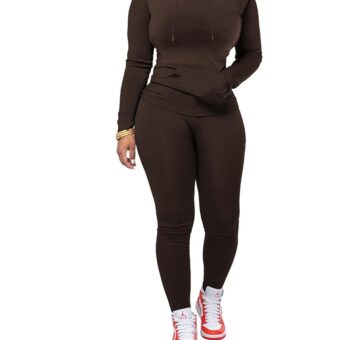 PINSV Two Piece Outfits For Women Matching Workout Sets Bodycon Tracksuit Long Sleeve Jogger Hoodie Sweatsuits Set
